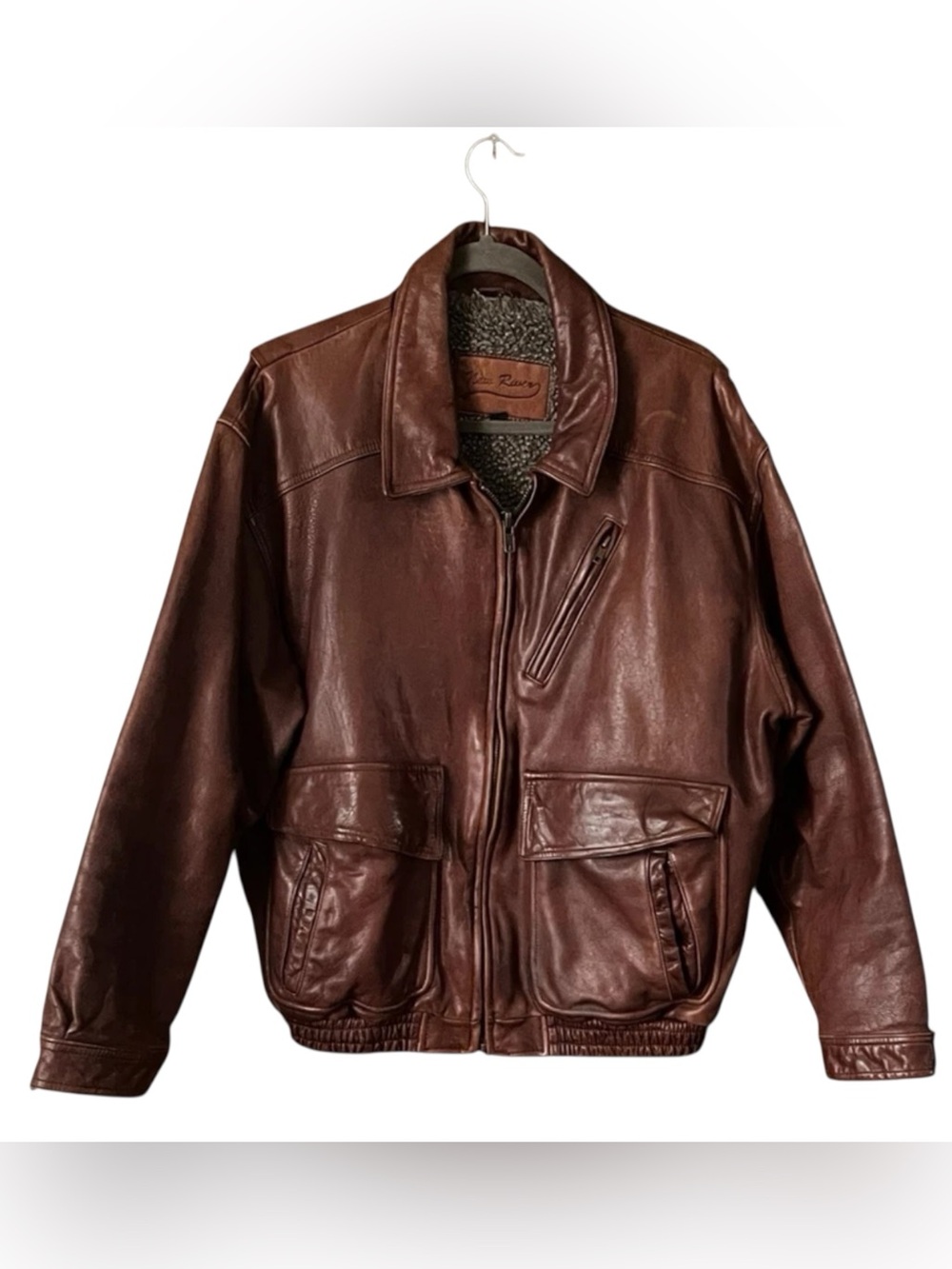 Vintage new river, leather zip front bomber men’s jacket size XL/EG